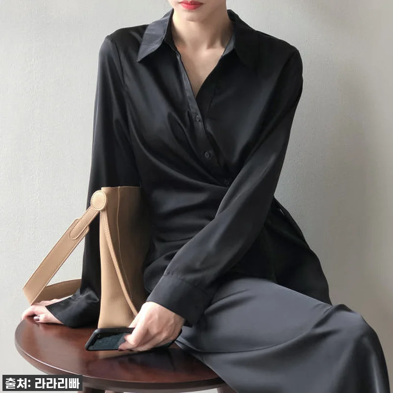 새틴 카라 원피스 언발란스 벨트 긴팔 관련 이미지 1