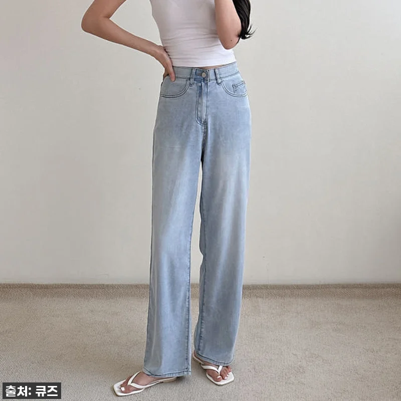 여성 여름 청바지 와이드 얇은 스판 관련 이미지 1