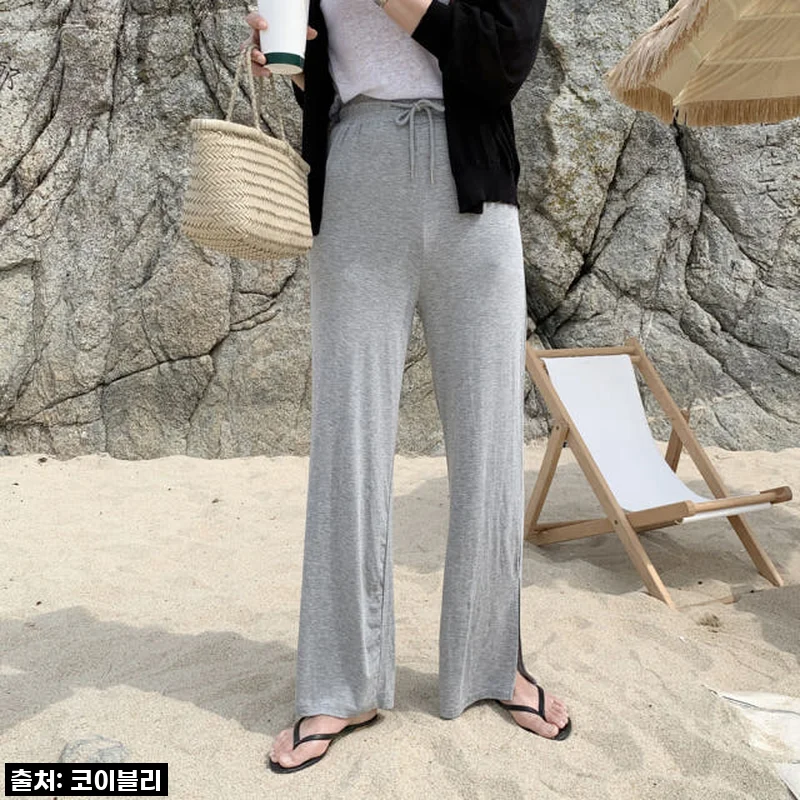 데일리 하이웨스트 편한 세미 밴딩와이드팬츠 옆트임 찰랑 여자와이드팬츠 여성여름바지 통바지