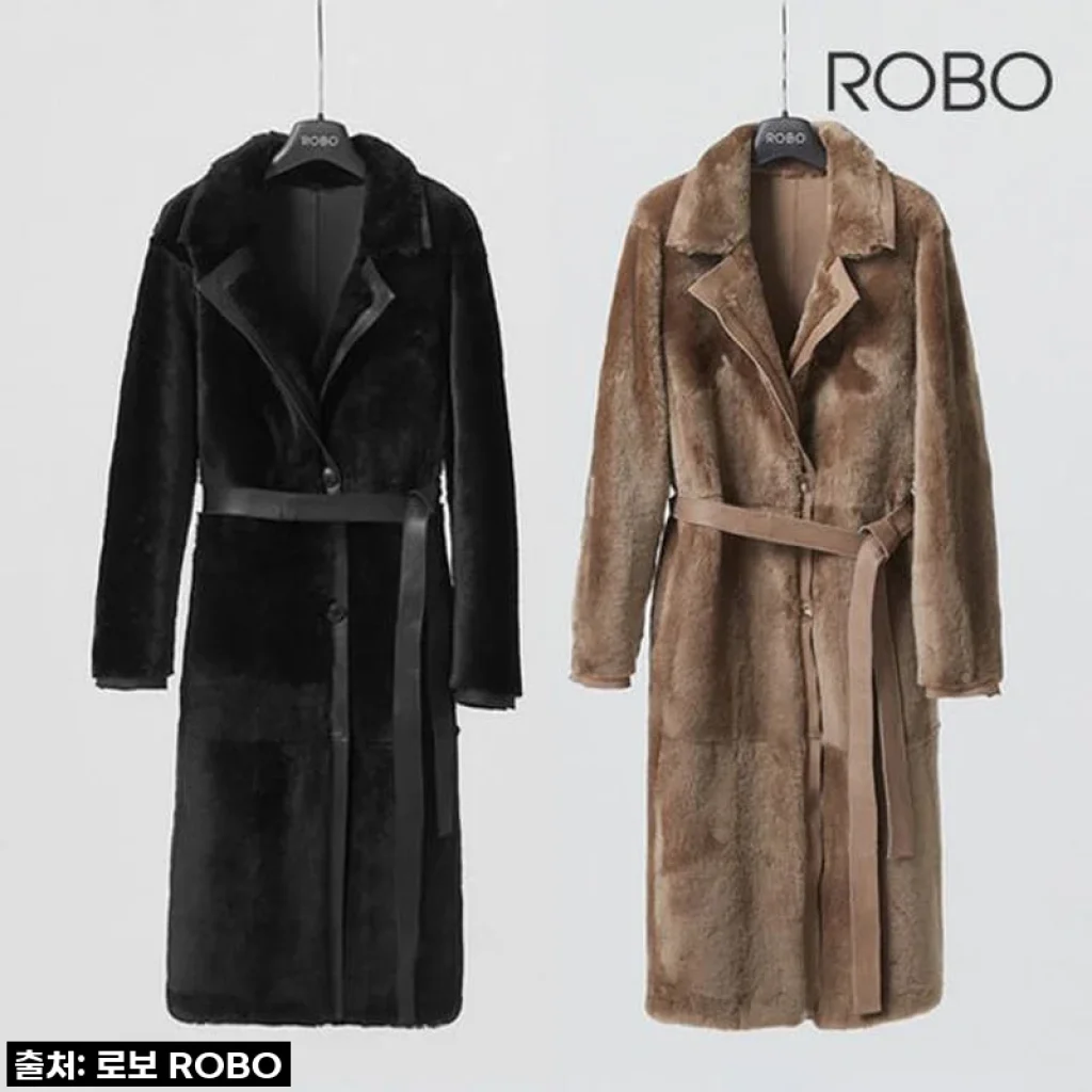 [로보] 더블 페이스 롱 벨티드 무스탕 코트 GSC22D060