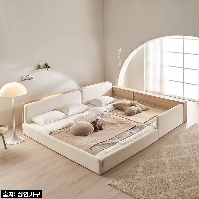 아이들과 꿀잠! 장인가구 하랑 패브릭 볼드헤드 저상형 패밀리침대, 직접 써보니 완전 대만족!