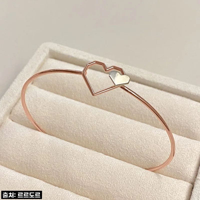 14k 금 링팔찌 파이프 투톤 하트 뱅글 레이어드 팔찌 크로스 토글 사용후기