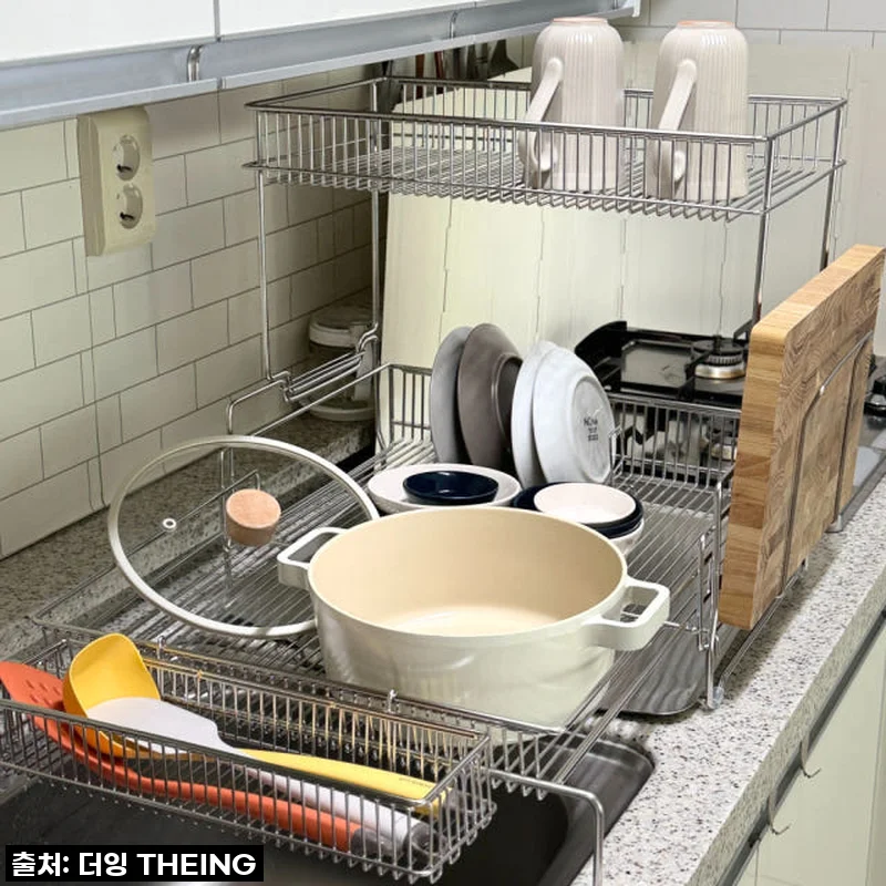 올스텐 304 확장 식기건조대 사용후기 – 깔끔하고 튼튼한 2단 자동물빠짐 그릇정리대