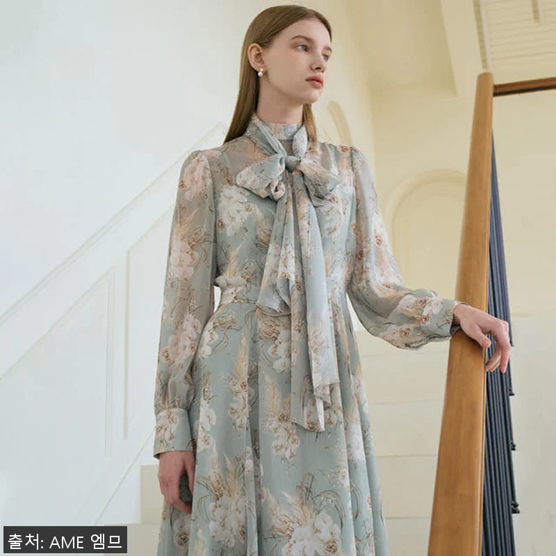 ANASTASIA Mock neck Chiffon Ribbon Tie Flared Dress_Mint Flower 사용후기 9 ANASTASIA Mock neck 관련 이미지 2