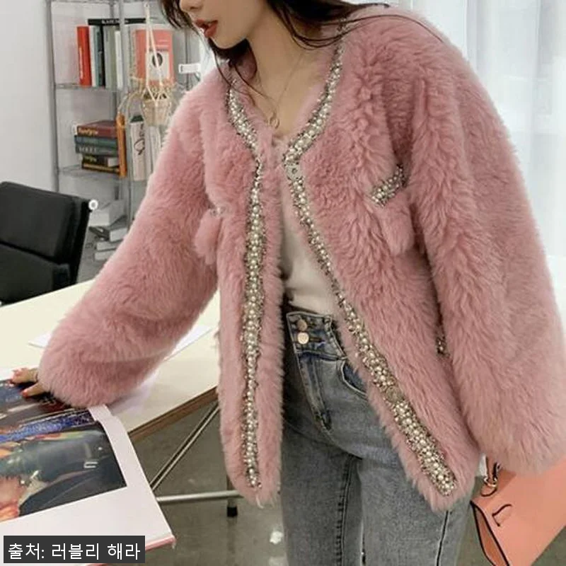 핸드메이드 양모 핑크 하프 테디베어코 관련 이미지 2