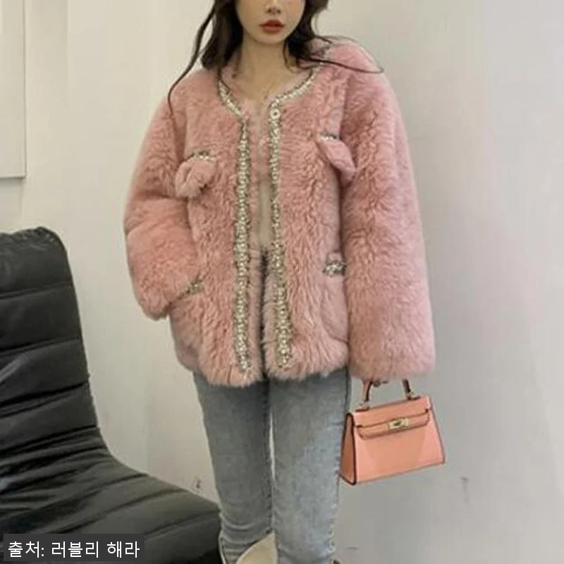 핸드메이드 양모 핑크 하프 테디베어코 관련 이미지 3