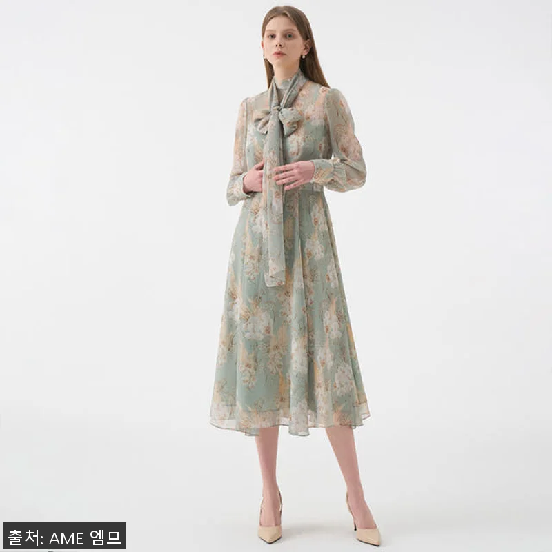 ANASTASIA Mock neck Chiffon Ribbon Tie Flared Dress_Mint Flower 사용후기 11 ANASTASIA Mock neck 관련 이미지 4