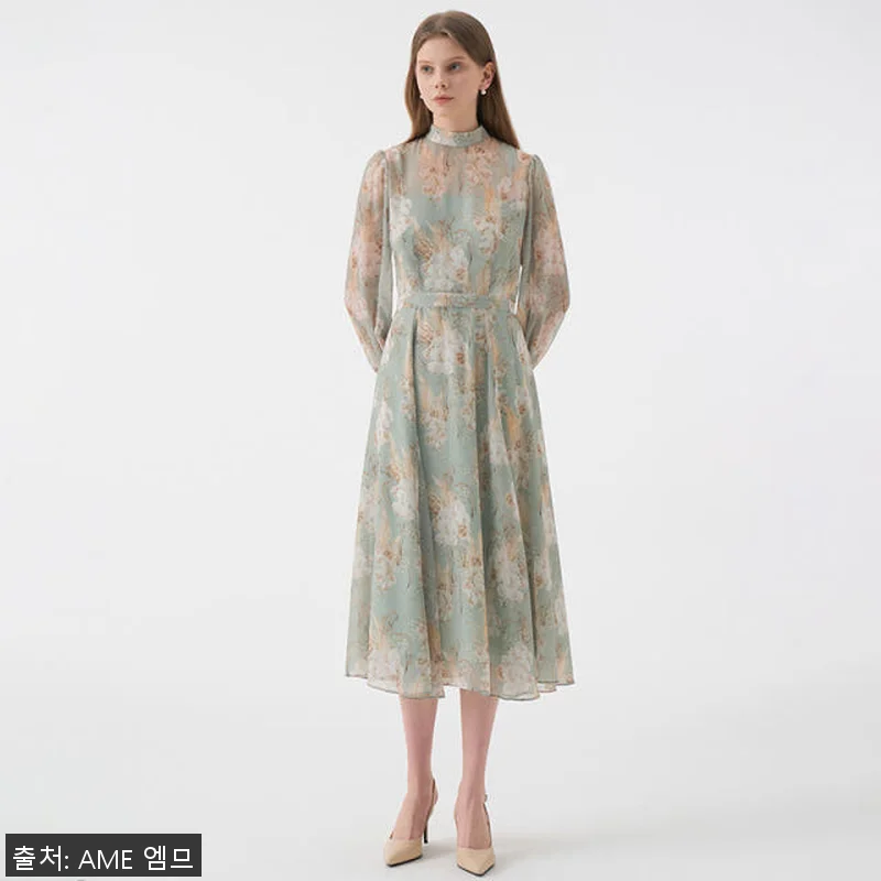 ANASTASIA Mock neck Chiffon Ribbon Tie Flared Dress_Mint Flower 사용후기 12 ANASTASIA Mock neck 관련 이미지 5
