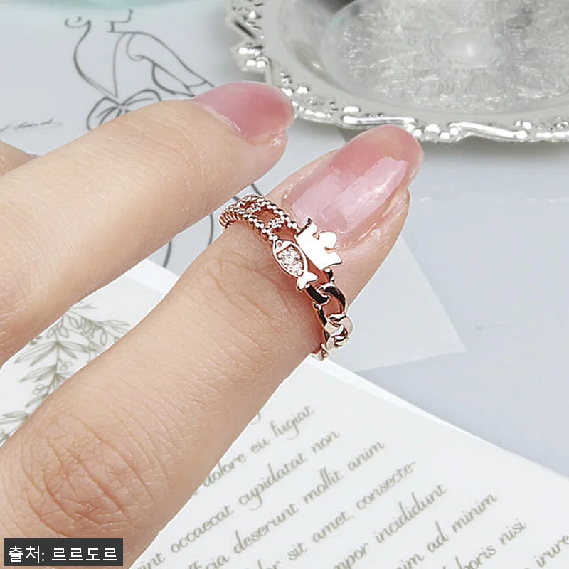 14K 왕관 물고기 반지 탄생석 체인 관련 이미지 6