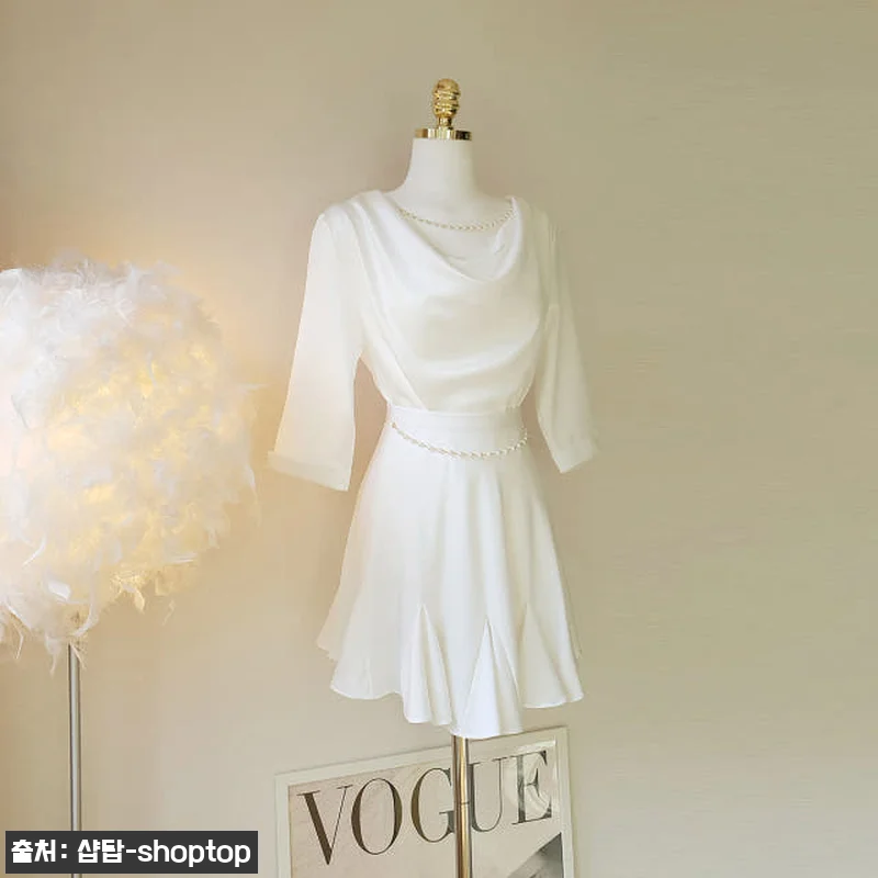 탈부착 진주 체인 새틴 블라우스+스커 관련 이미지 1