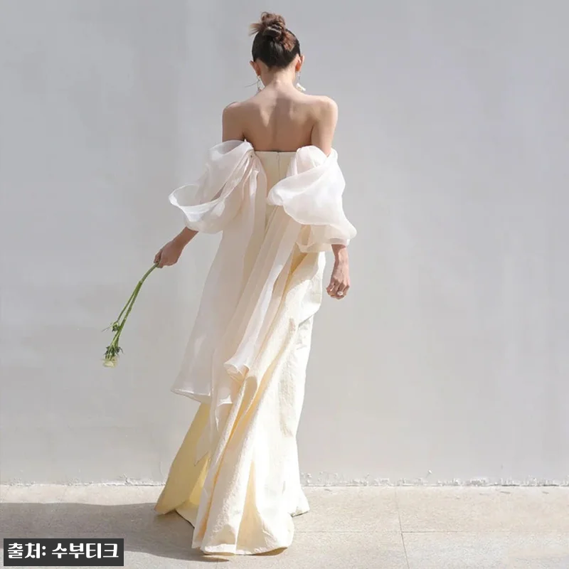 새틴 원숄더 튜브탑 셀프웨딩 드레스 관련 이미지 1
