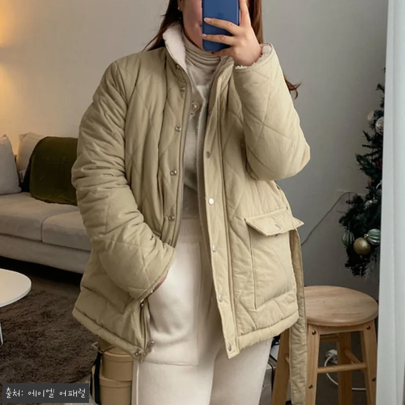 포근 양털 카라 벨트 누빔 퀼팅 패딩 관련 이미지 1
