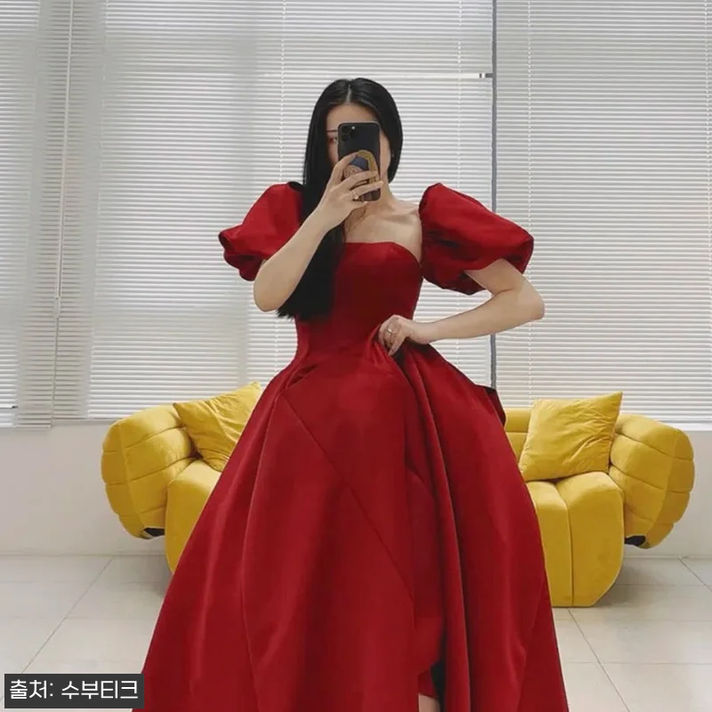 새틴 소매퍼프 슬리브 반팔 스냅촬영드 관련 이미지 1