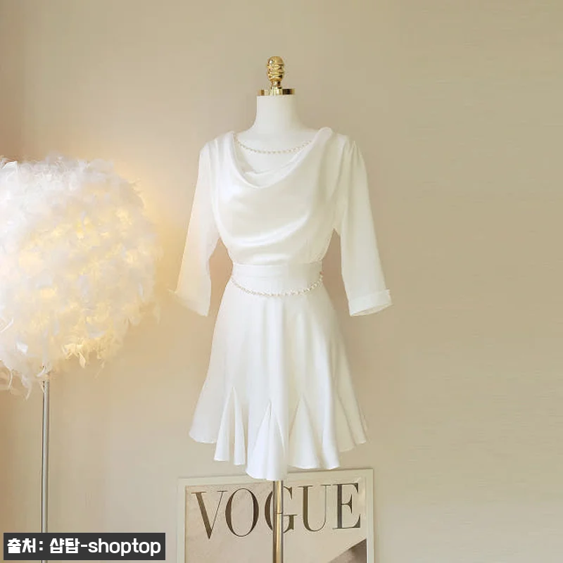 탈부착 진주 체인 새틴 블라우스+스커 관련 이미지 2