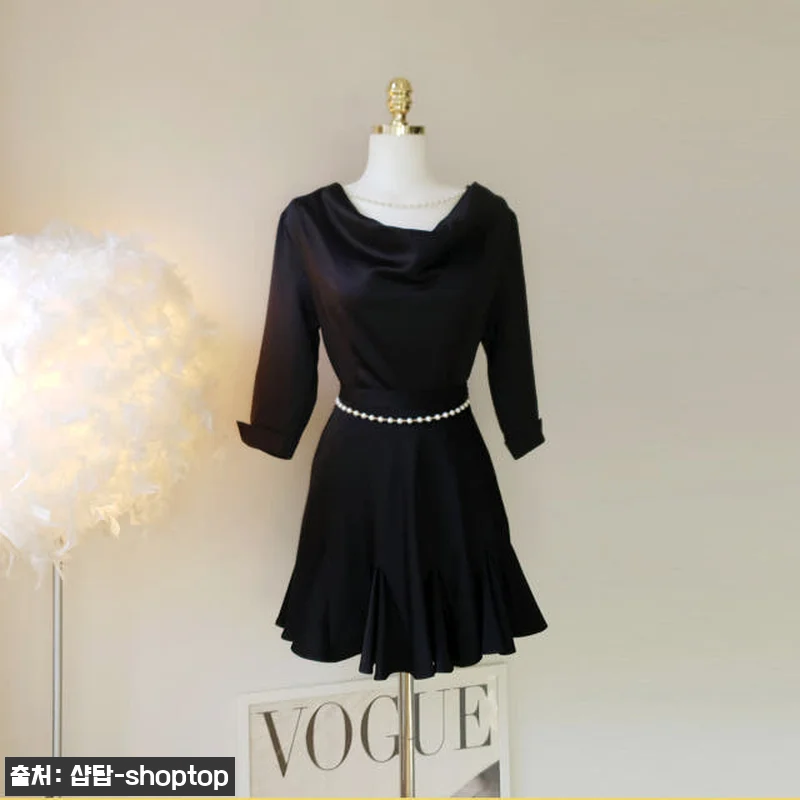 탈부착 진주 체인 새틴 블라우스+스커 관련 이미지 3