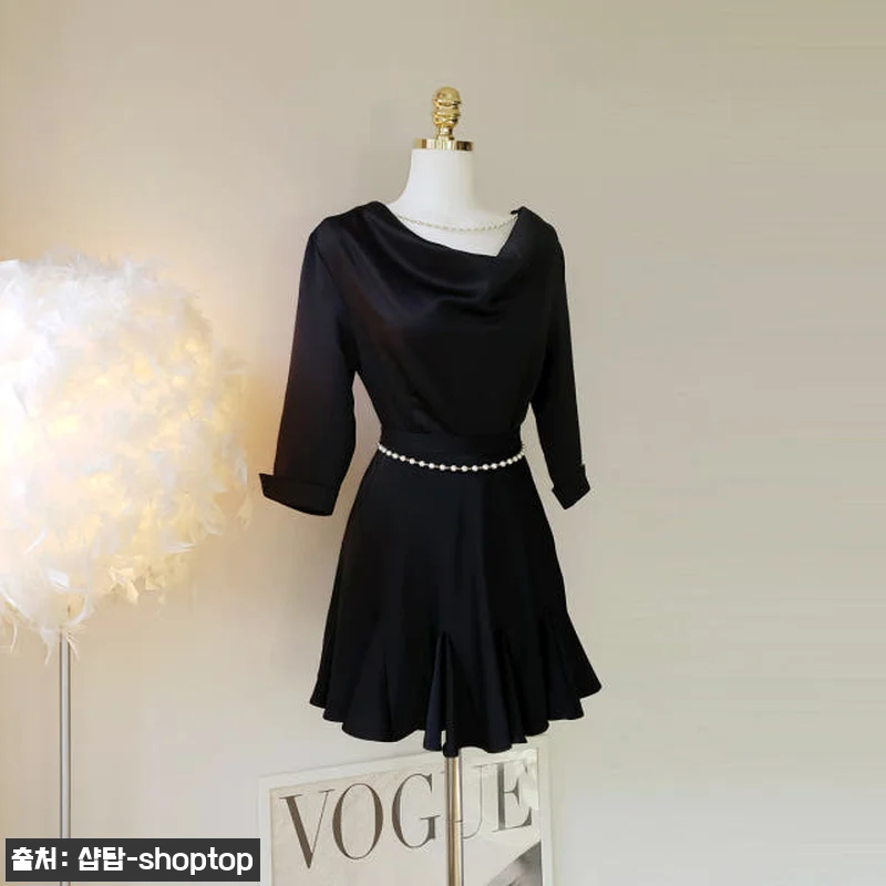 탈부착 진주 체인 새틴 블라우스+스커 관련 이미지 4