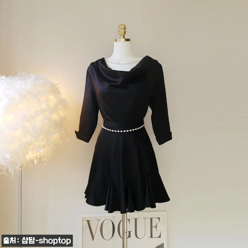 탈부착 진주 체인 새틴 블라우스+스커 관련 이미지 5