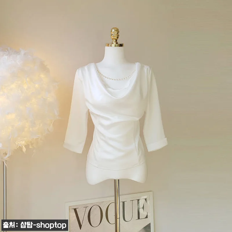 탈부착 진주 체인 새틴 블라우스+스커 관련 이미지 6