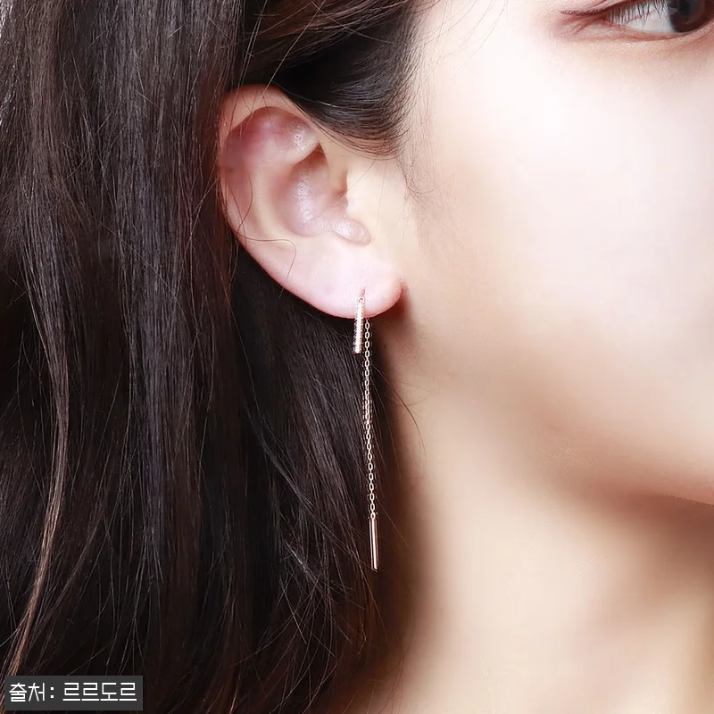 14K 롱 체인 드롭 큐빅 귀걸이 1 관련 이미지 6