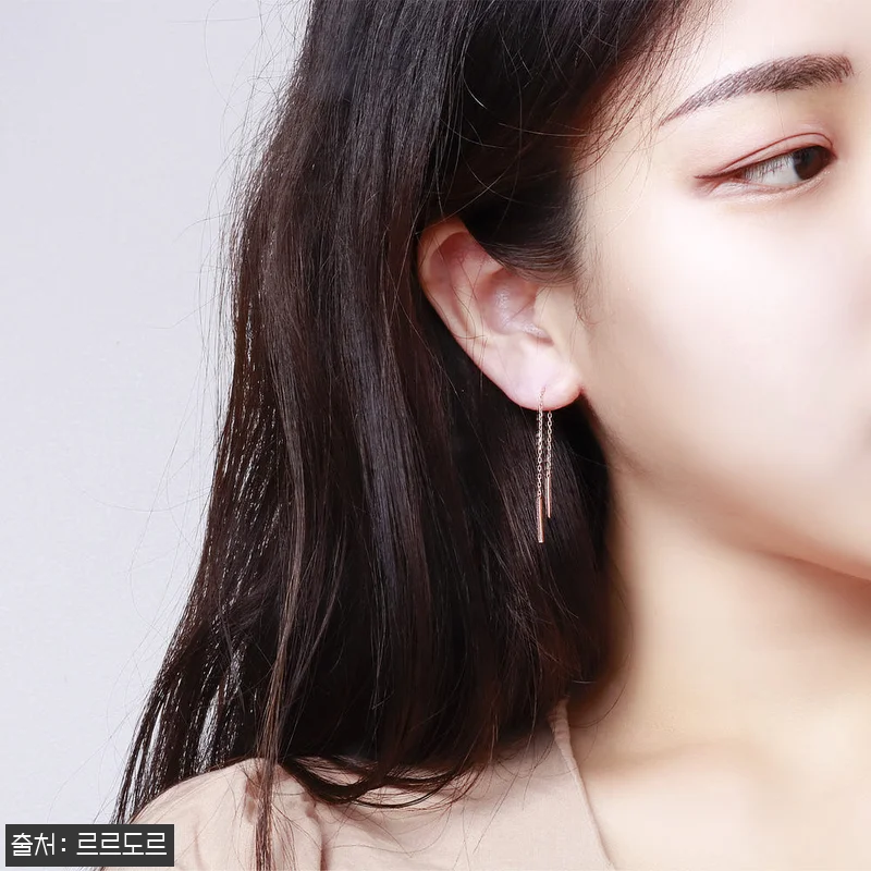 14K 롱 체인 드롭 큐빅 귀걸이 1 관련 이미지 7