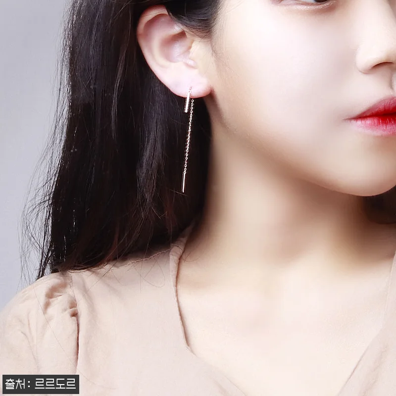 14K 롱 체인 드롭 큐빅 귀걸이 1 관련 이미지 9
