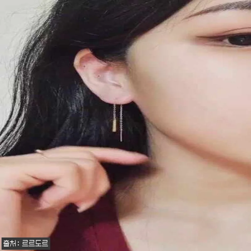 14K 롱 체인 드롭 큐빅 귀걸이 1 관련 이미지 10