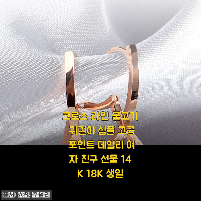 크로스 라인 물고기 귀걸이 14K 로즈골드, 데일리 포인트로 딱 좋은 선택