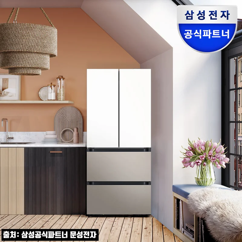 삼성 비스포크 AI 김치냉장고 4도어 490L RK70F49M1ZG, 화이트·베이지 조합이 특히 예쁜 이슈템