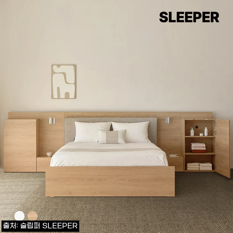 Home 80 슬립퍼 허쉬 우드톤 LED 수납 호텔 침대 프레임 Q.K 내추럴오크, 31% 할인 중인 침실 이슈템